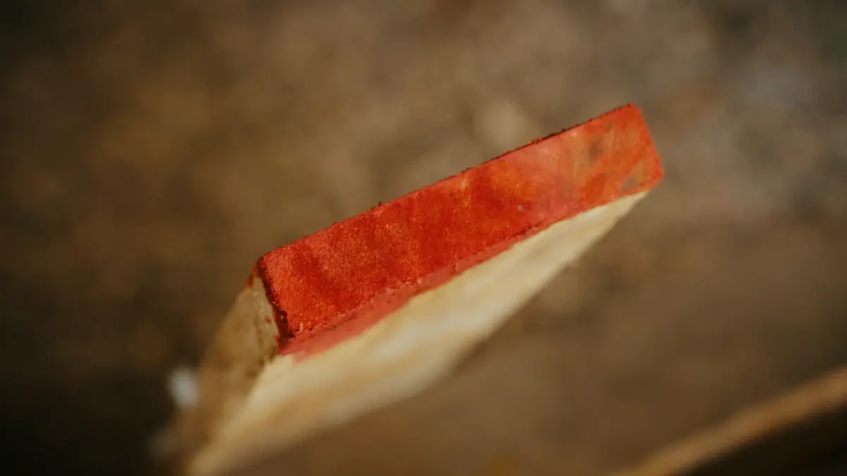 Litmus test showing chemical penetration in treated timber